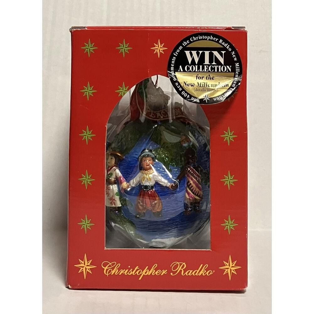 Vtg Y2K Collectible Christopher Radko Glass Ornament 5.5” United for Peace READ